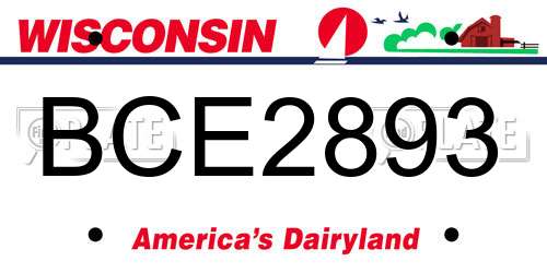 BCE2893 Wisconsin License Plate