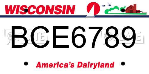 BCE6789 Wisconsin License Plate