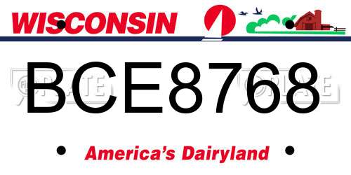 BCE8768 Wisconsin License Plate