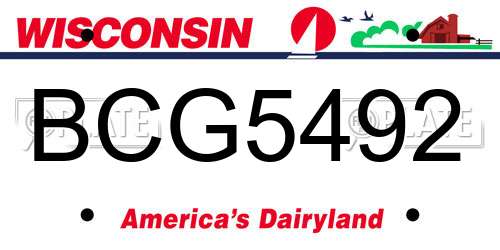 BCG5492 Wisconsin License Plate