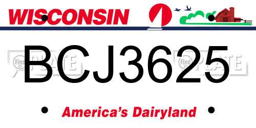 BCJ3625 Wisconsin License Plate