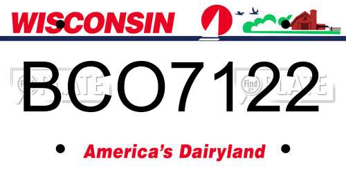 BCO7122 Wisconsin License Plate