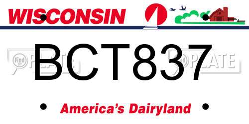 BCT837 Wisconsin License Plate