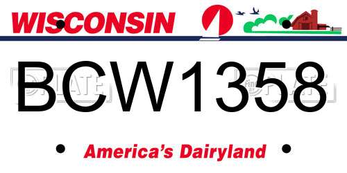 BCW1358 Wisconsin License Plate
