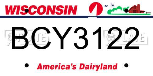 BCY3122 Wisconsin License Plate