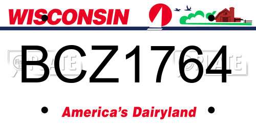 BCZ1764 Wisconsin License Plate
