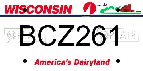 BCZ261 Wisconsin License Plate