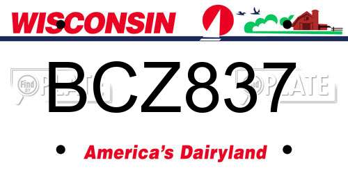 BCZ837 Wisconsin License Plate