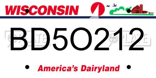 BD5O212 Wisconsin License Plate
