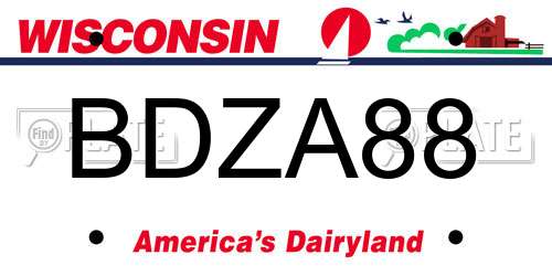 BDZA88 Wisconsin License Plate