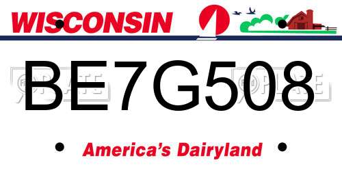 BE7G508 Wisconsin License Plate
