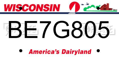 BE7G805 Wisconsin License Plate