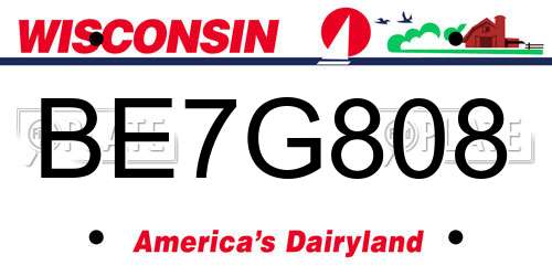 BE7G808 Wisconsin License Plate