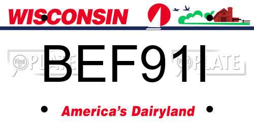 BEF91I Wisconsin License Plate