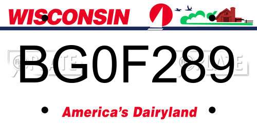 BG0F289 Wisconsin License Plate