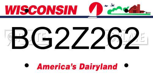 BG2Z262 Wisconsin License Plate