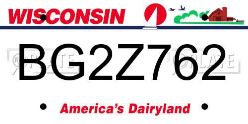 BG2Z762 Wisconsin License Plate
