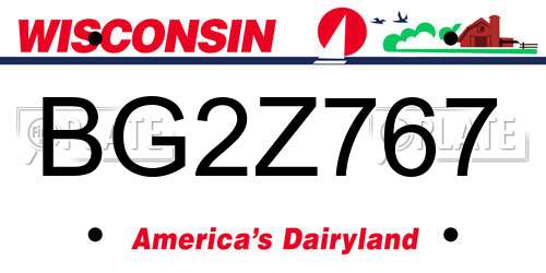 BG2Z767 Wisconsin License Plate