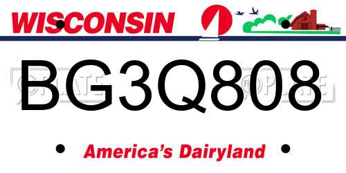 BG3Q808 Wisconsin License Plate