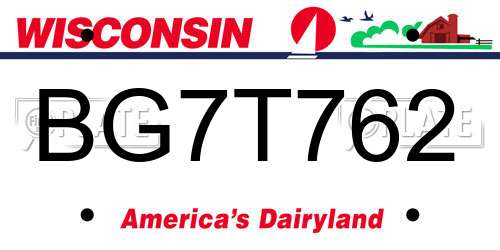 BG7T762 Wisconsin License Plate