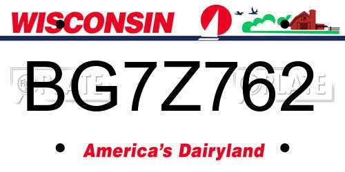 BG7Z762 Wisconsin License Plate