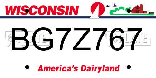 BG7Z767 Wisconsin License Plate
