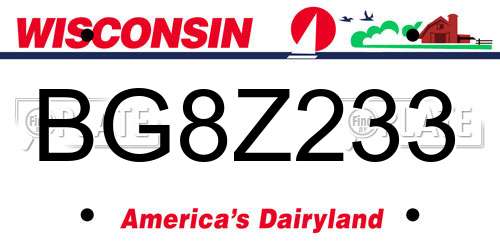 BG8Z233 Wisconsin License Plate
