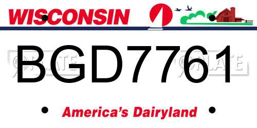 BGD7761 Wisconsin License Plate