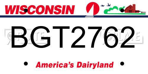 BGT2762 Wisconsin License Plate