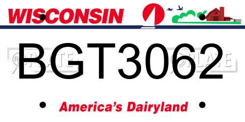 BGT3062 Wisconsin License Plate