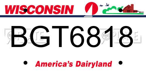 BGT6818 Wisconsin License Plate