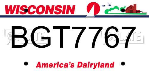 BGT7767 Wisconsin License Plate