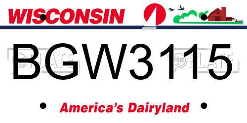 BGW3115 Wisconsin License Plate