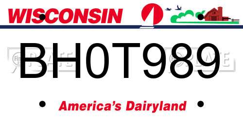 BH0T989 Wisconsin License Plate