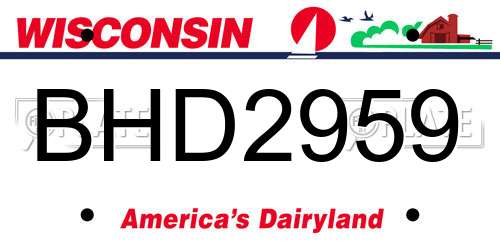 BHD2959 Wisconsin License Plate