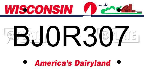 BJ0R307 Wisconsin License Plate