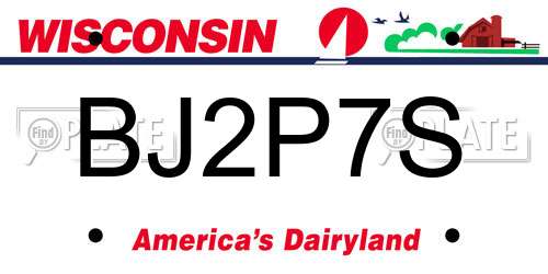 BJ2P7S Wisconsin License Plate