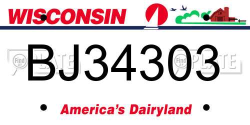 BJ34303 Wisconsin License Plate
