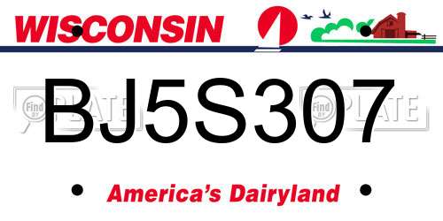 BJ5S307 Wisconsin License Plate