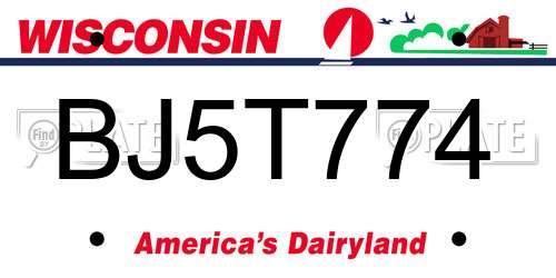 BJ5T774 Wisconsin License Plate
