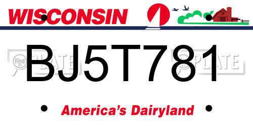 BJ5T781 Wisconsin License Plate