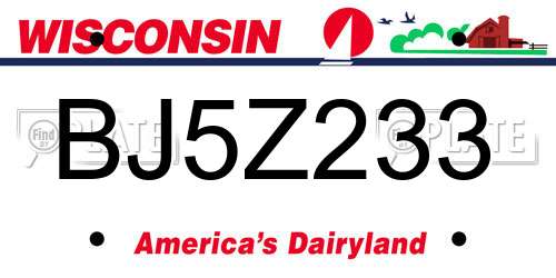 BJ5Z233 Wisconsin License Plate