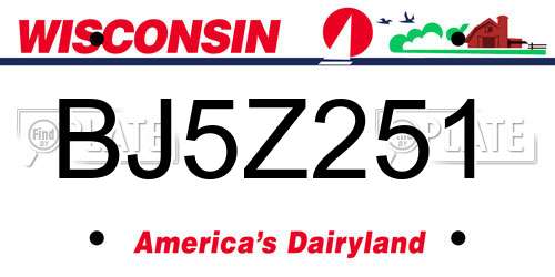 BJ5Z251 Wisconsin License Plate