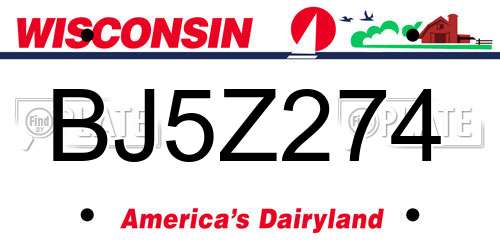 BJ5Z274 Wisconsin License Plate
