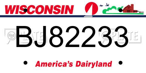 BJ82233 Wisconsin License Plate