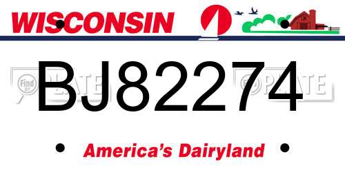 BJ82274 Wisconsin License Plate