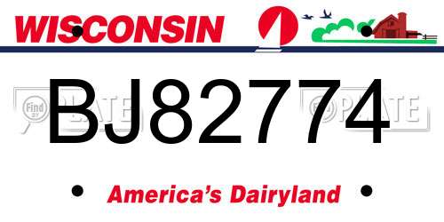 BJ82774 Wisconsin License Plate