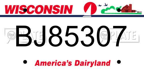 BJ85307 Wisconsin License Plate