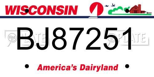 BJ87251 Wisconsin License Plate