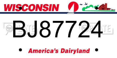 BJ87724 Wisconsin License Plate